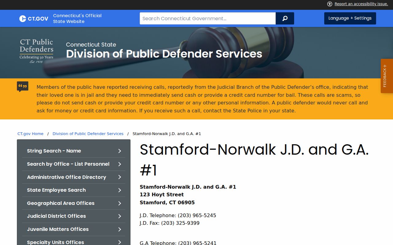Stamford Norwalk public defender contact page