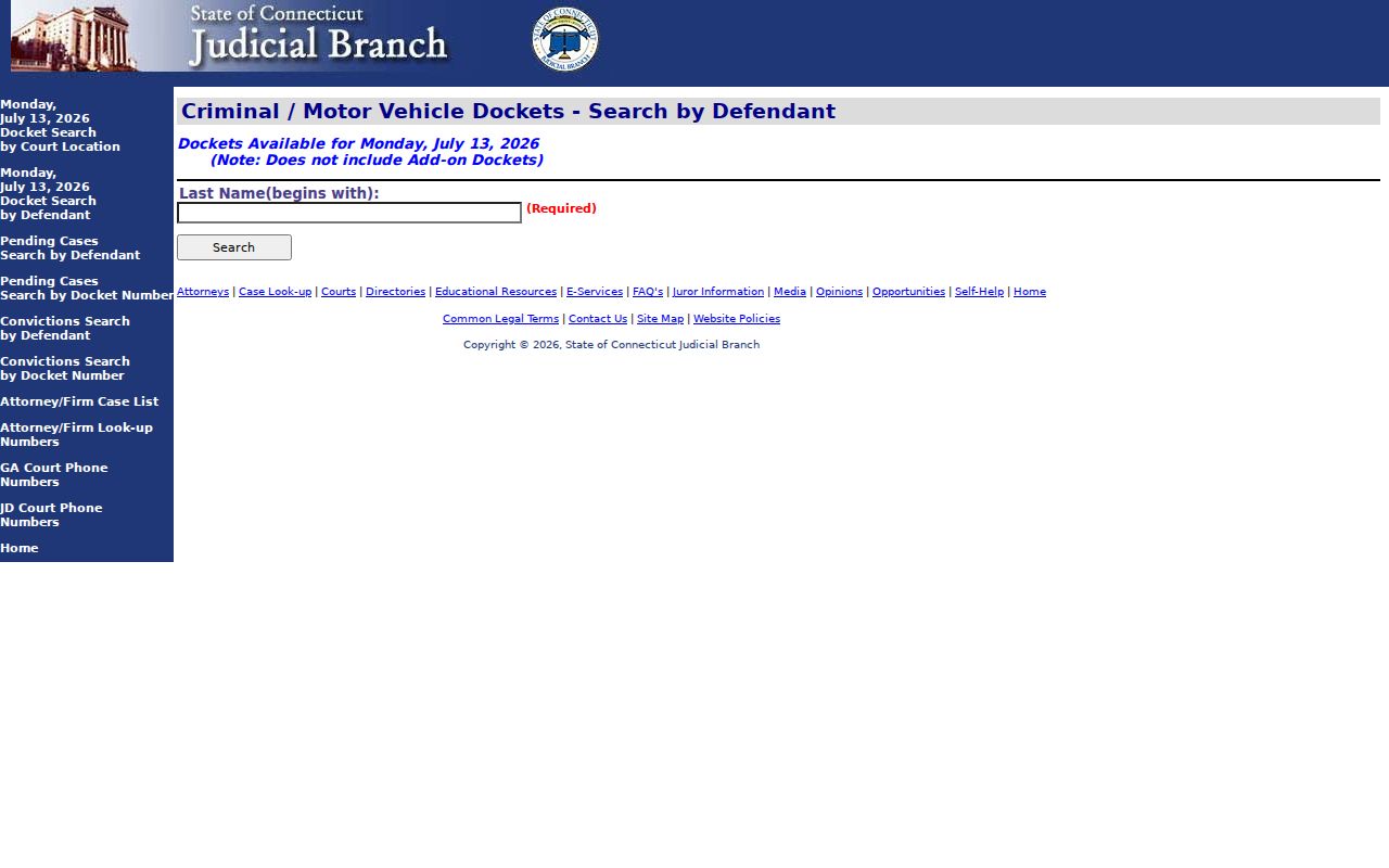 Stamford court dockets criminal and motor vehicle daily docket search by defendant