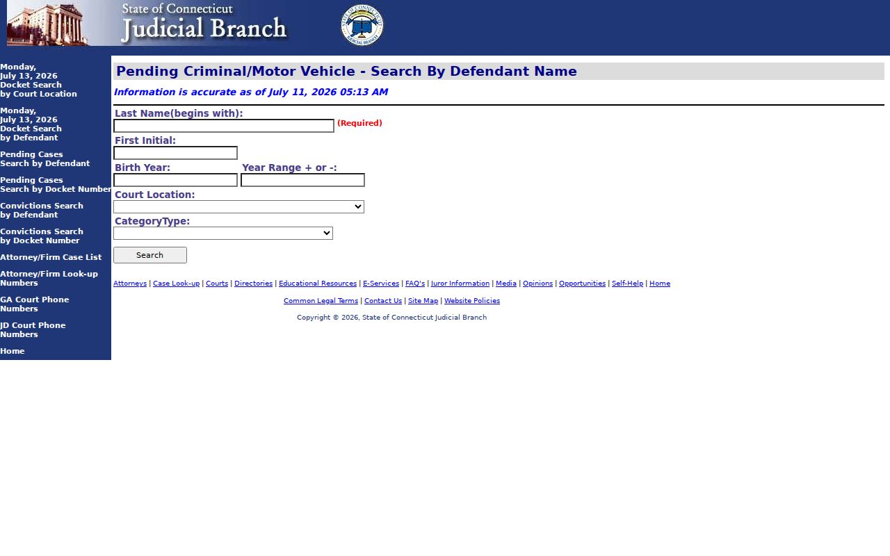 Stamford court dockets pending criminal and motor vehicle defendant search