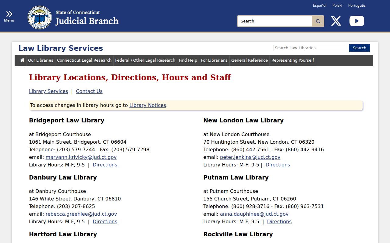 Stamford court dockets law library staff and location