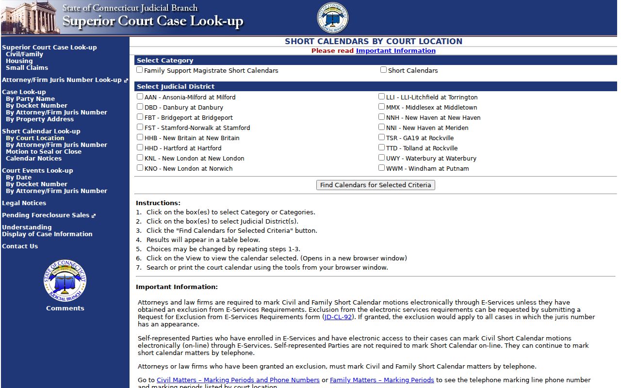 Stamford court records civil court events by location
