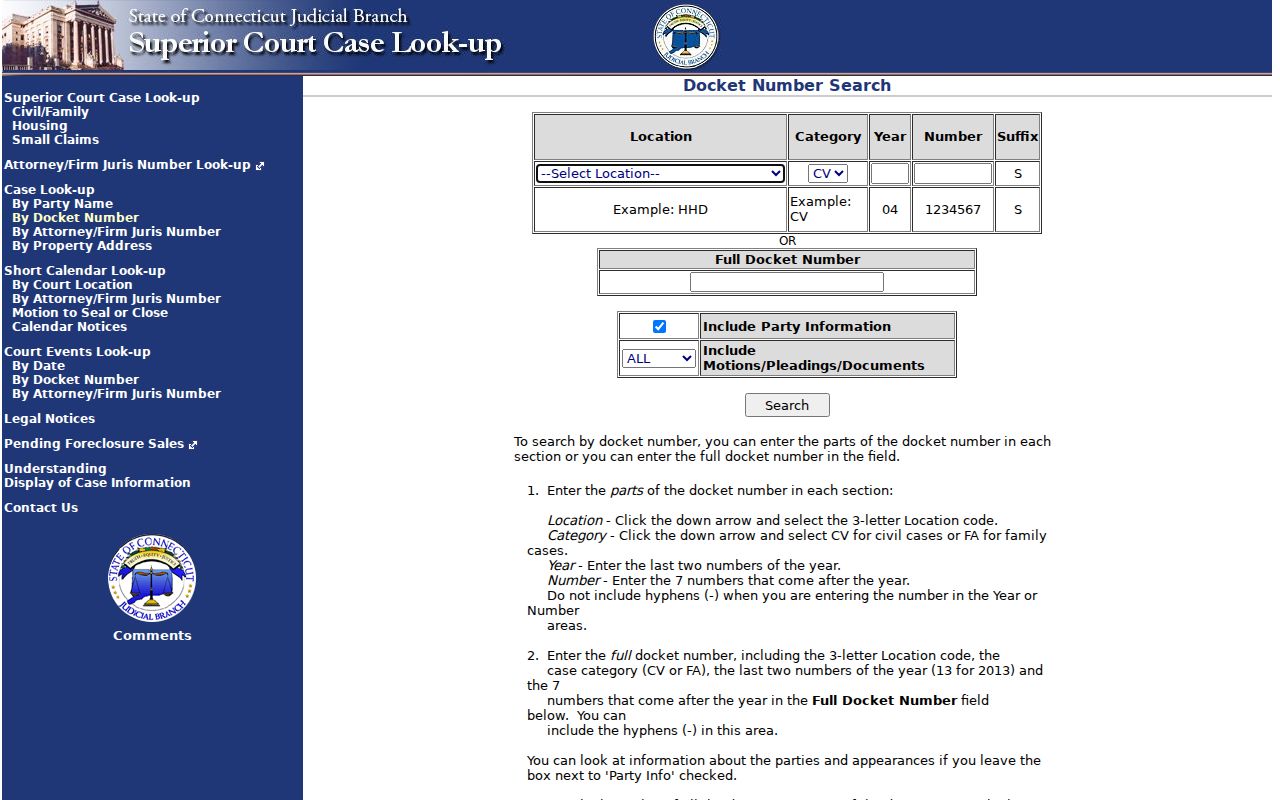 Stamford court records civil docket number search