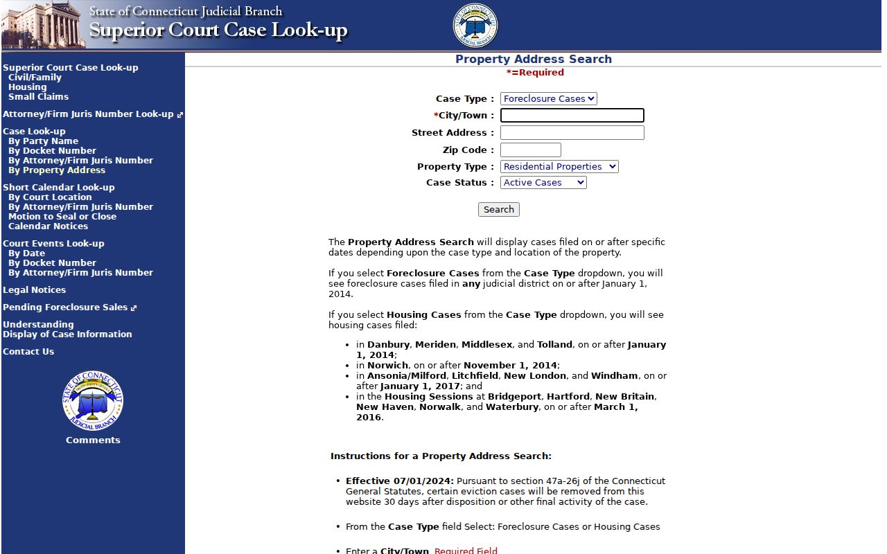 Stamford court records civil property address search