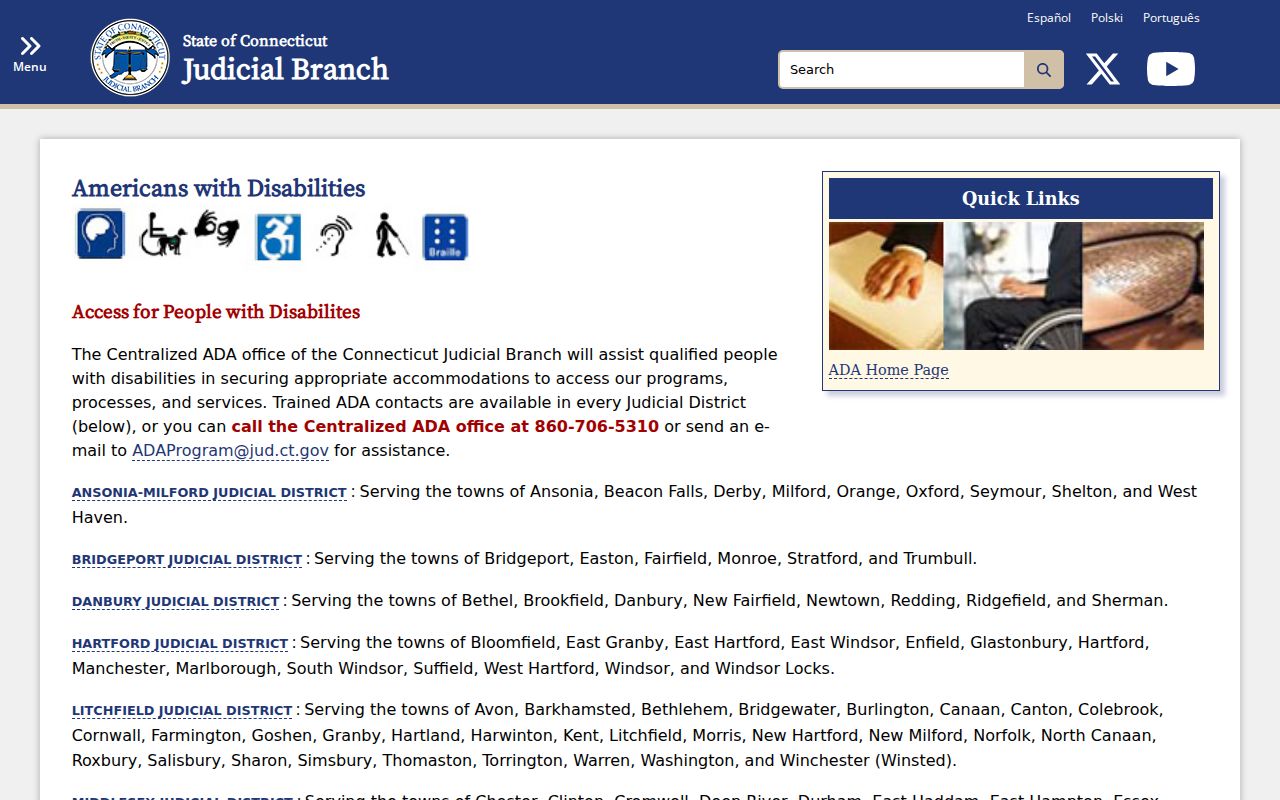 Stamford court records Judicial Branch ADA contact locator