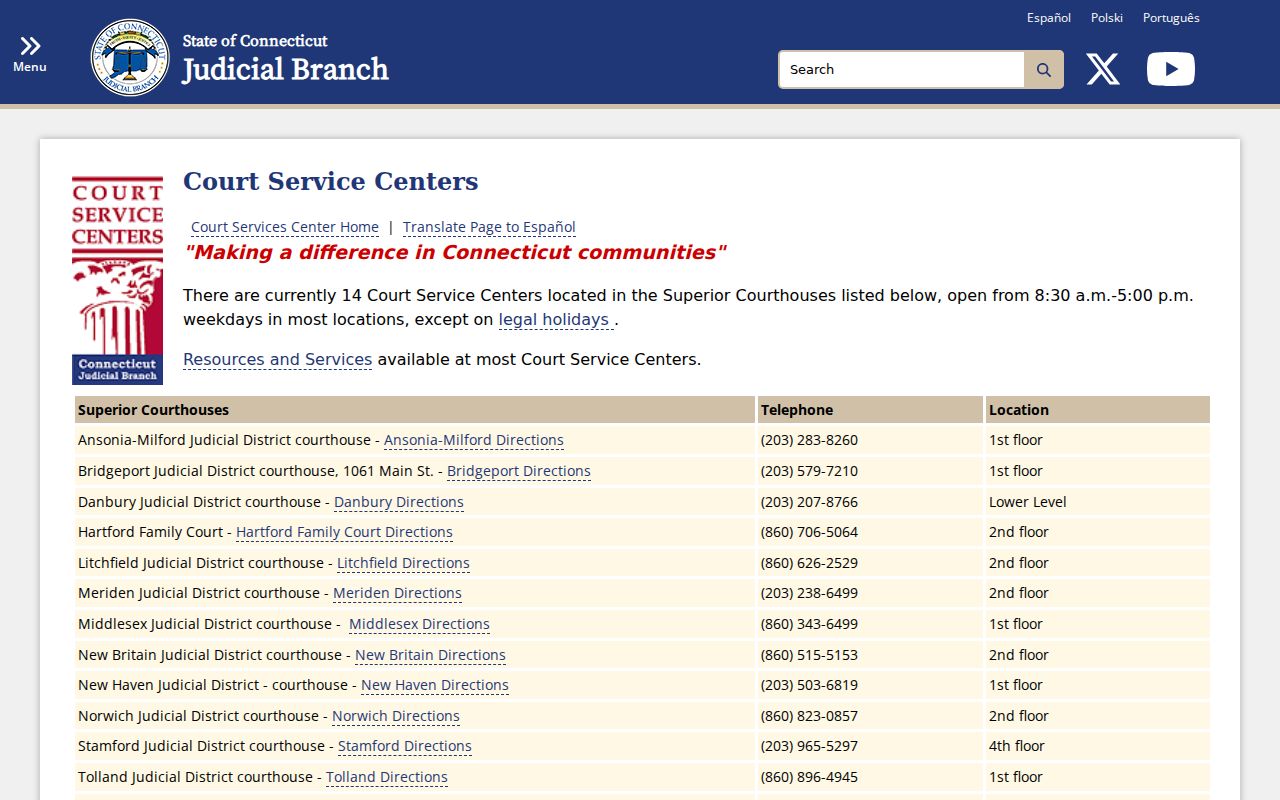 Stamford court records Judicial Branch Court Service Center locations