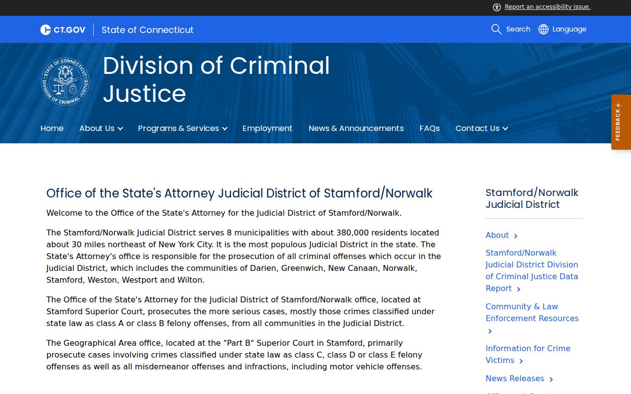 Stamford criminal court records Stamford Norwalk State's Attorney page