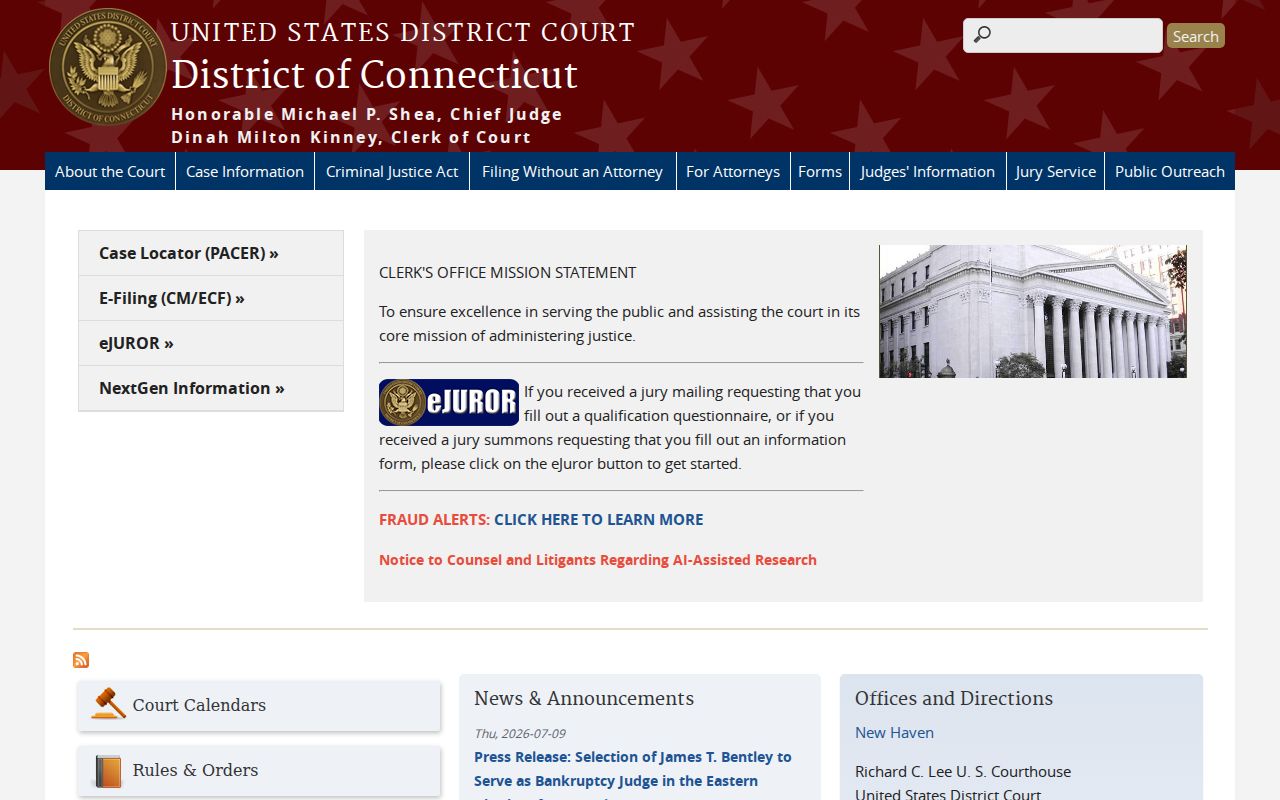 Stamford Superior Court records and District of Connecticut federal court distinction