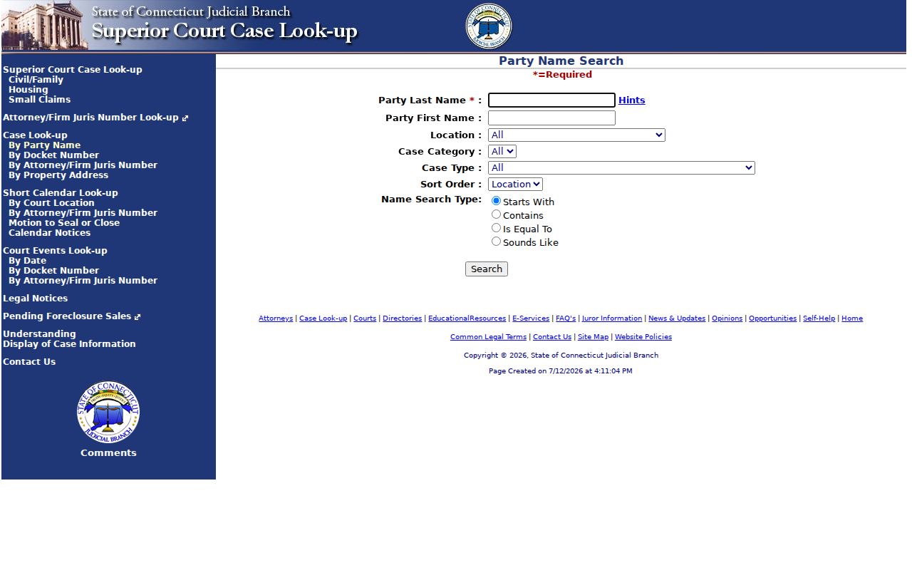 Stamford civil family housing and small claims court records search
