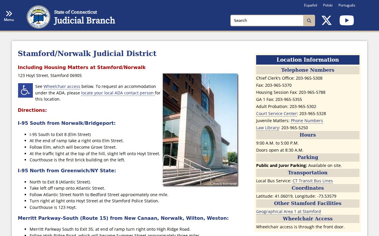Stamford court records at Stamford Norwalk Judicial District courthouse