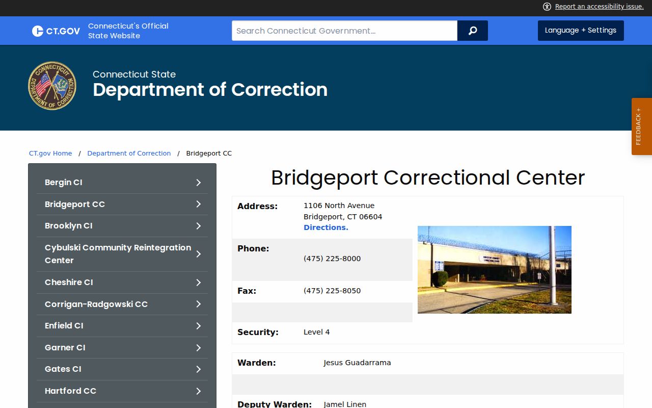 Bridgeport Correctional Center official facility page