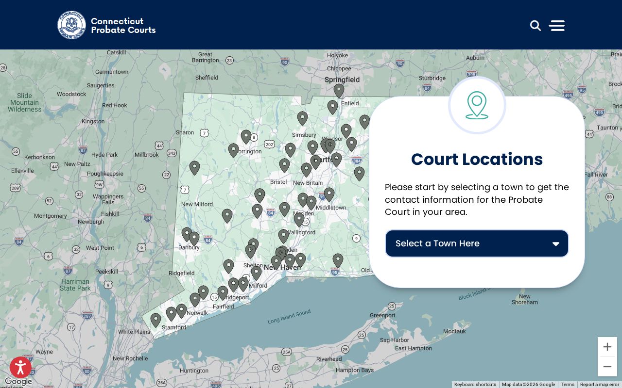 Connecticut Probate Courts court locator page
