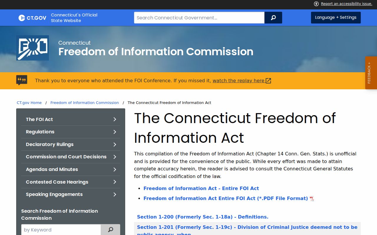 Connecticut FOI Commission FOI Act quick links