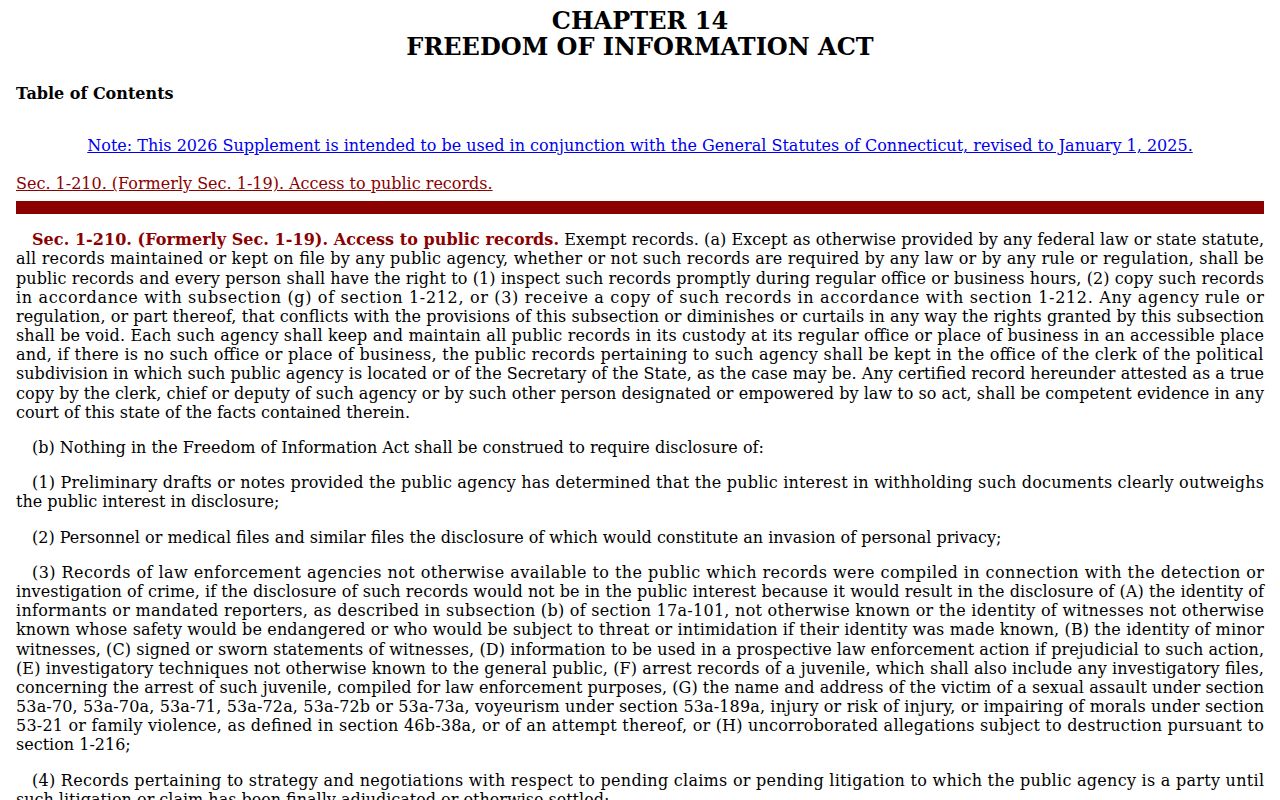Connecticut FOIA public records statute chapter